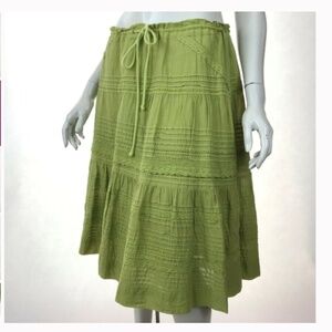 FREE PEOPLE Green Lace Raffle Cotton Skirt